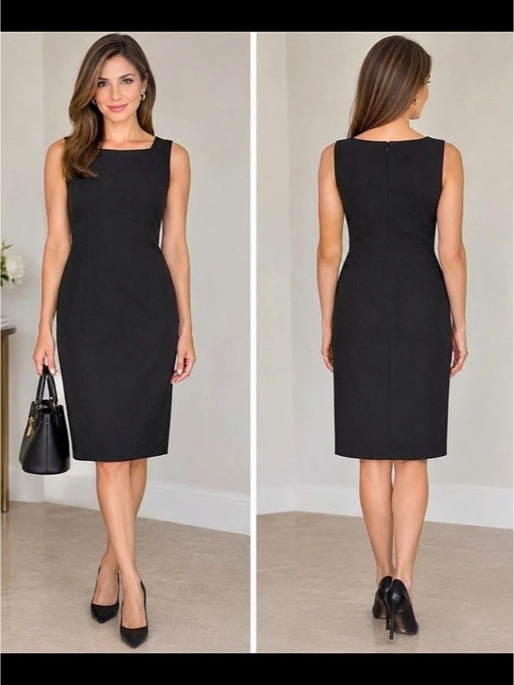 Sheet dress  Crepe  Sleeveless . Midi Black size 10